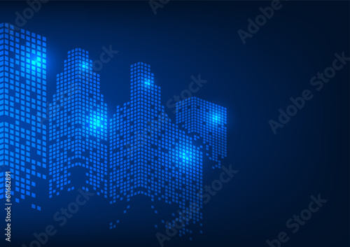 Smart city background It's an unmanned smart city pixel concept city. with a system to connect people in the city through a network system and made business in the city expand