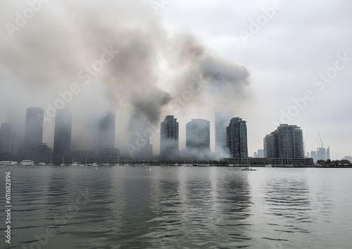 Smoke from a fire in City. generative ai