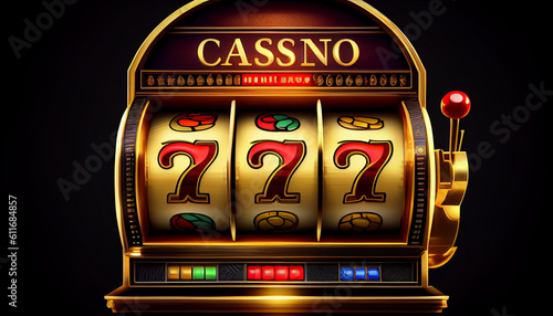 Casino banner slot machine with jackpot and golden coin Ai generated image