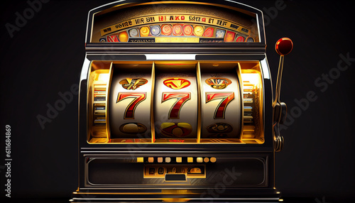 Casino banner slot machine with jackpot and golden coin Ai generated image