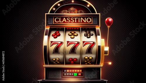 Casino banner slot machine with jackpot and golden coin Ai generated image