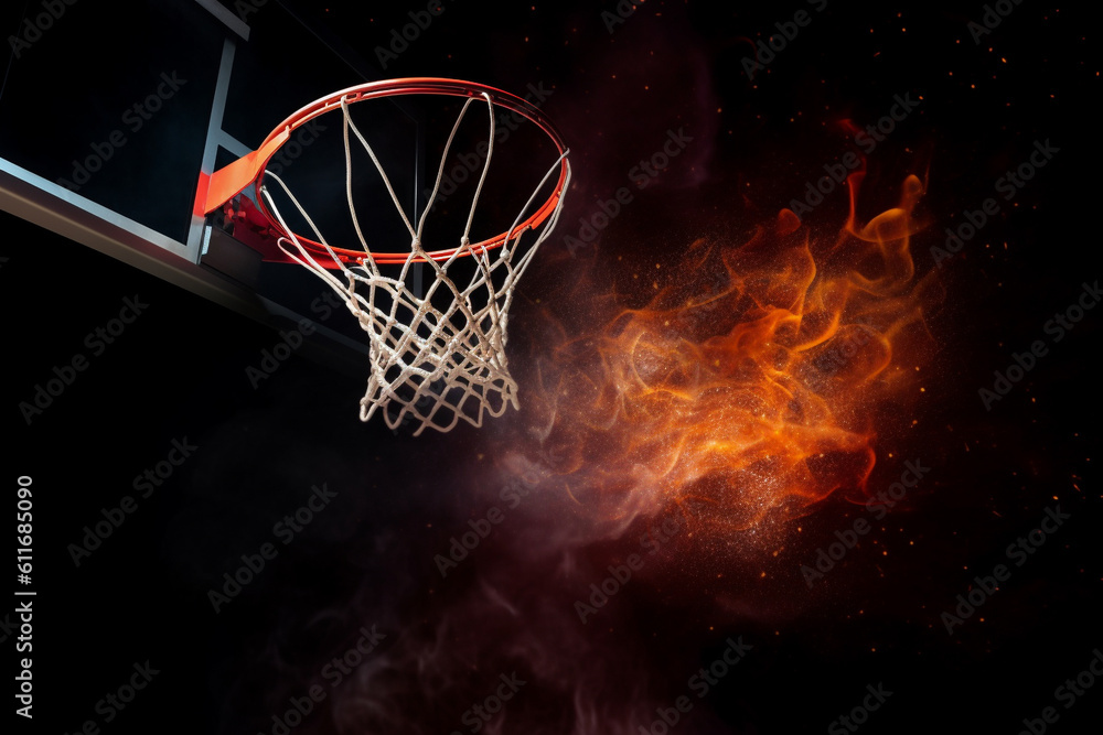 Basketball hoop on a dark background. AI Generated