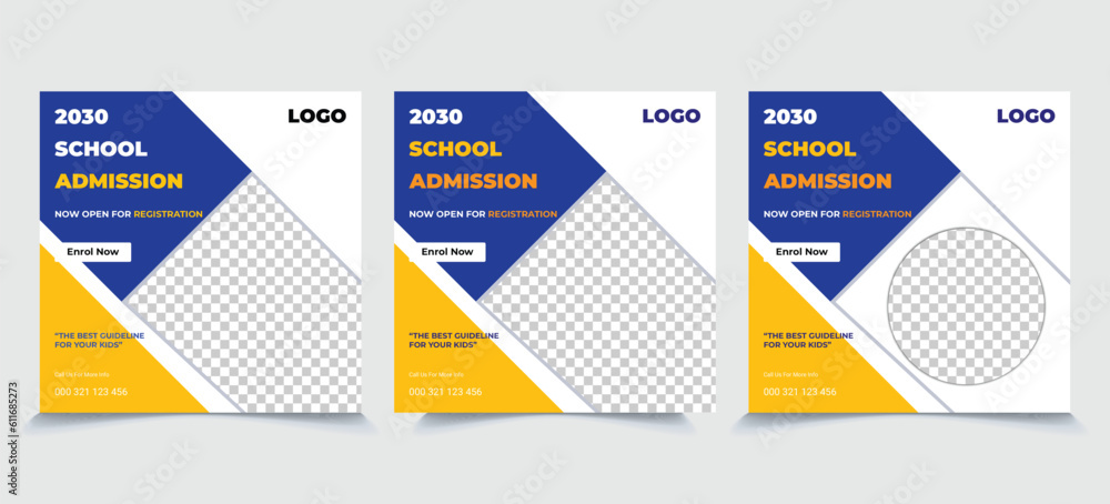 School Admission social media post, Back to school admission social media post, promotional discount banner template design School Admission social media post, Back to school admission social media post, promotional discount banner template design