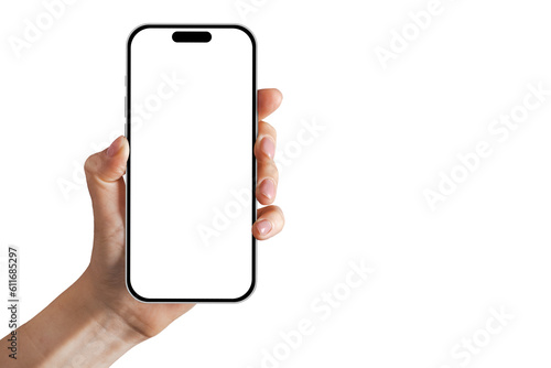 a phone iphone in a hand on a transparent background in PNG format Fototapeta