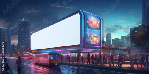 Tomorrowland where advertising reigns supreme, impressive mockup towering digital billboards in an urban landscape. Generative ai.