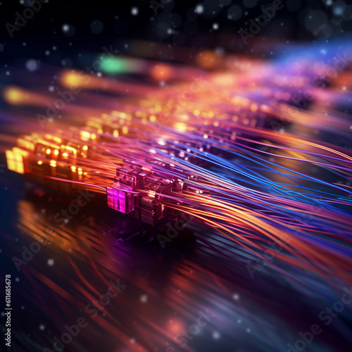 Network connection lines. Fiber optic cable internet. AI generative © Kiyan