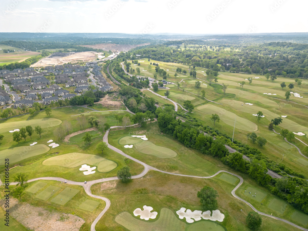 Aerial Drone of Flourtown Pennsylvania Real Estate and Golf Course