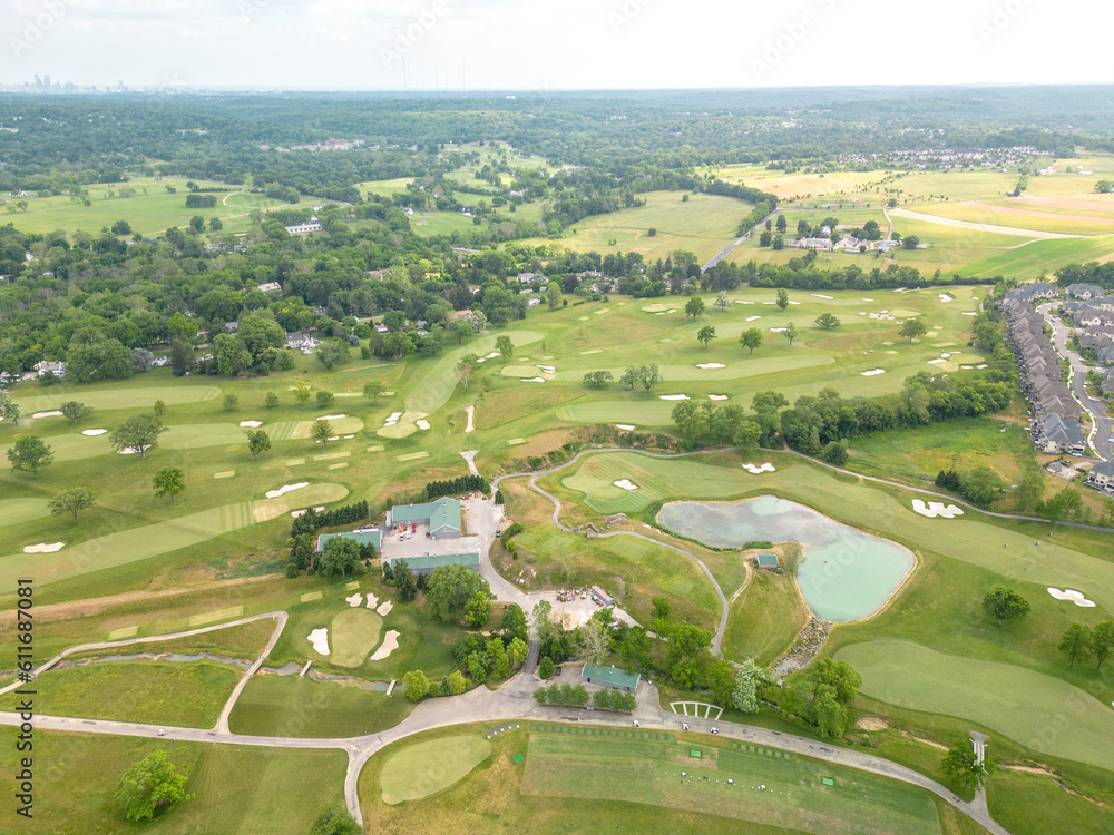 Aerial Drone of Flourtown Pennsylvania Real Estate and Golf Course