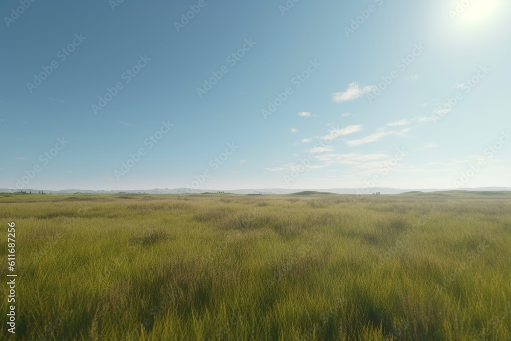 A minimalist landscape with a scenic prairie or meadow, Generative AI