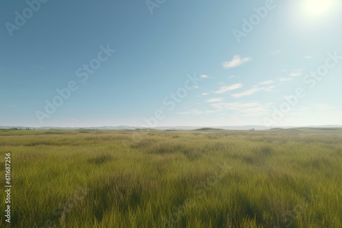 A minimalist landscape with a scenic prairie or meadow  Generative AI