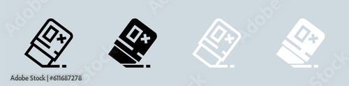 Eraser icon set in black and white. Wipe out signs vector illustration.