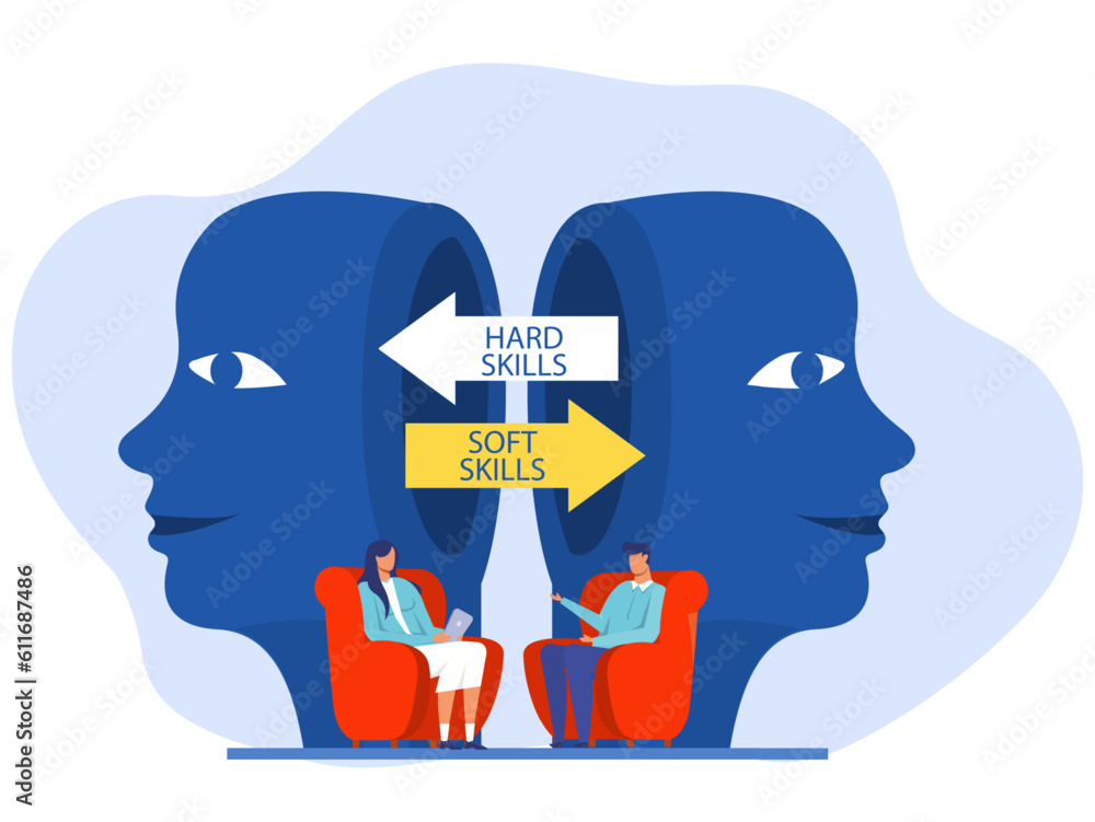 Woman and man Office Workers Empathy, Communication Hard VS Soft Skills