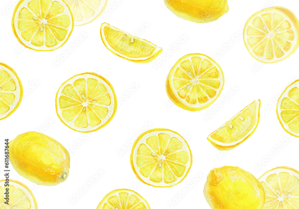 水彩絵の具で描いたレモンの背景イラスト