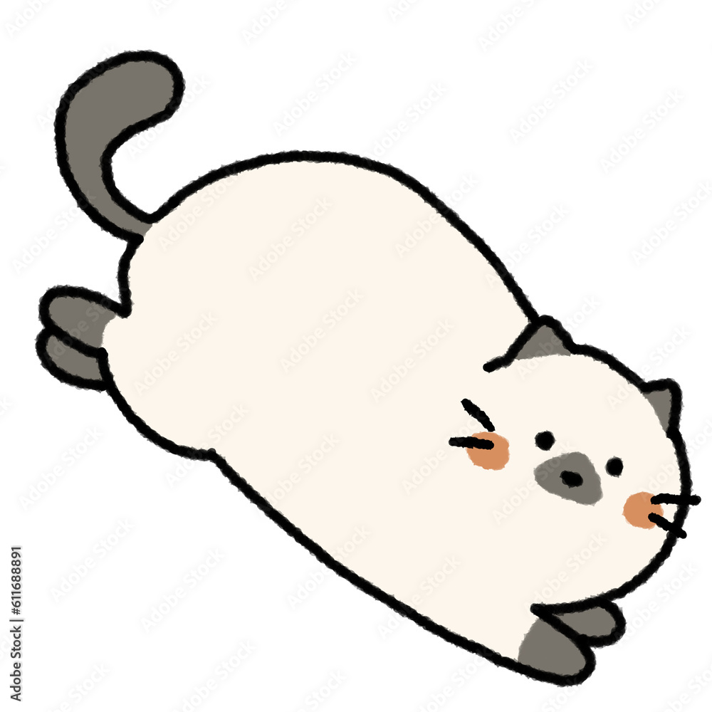 Line drawing of a white and gray cat with a cute face, illustrations, elements, banners, cute style Line drawing of a white and gray cat with a cute face, illustrations, elements, banners, cute style