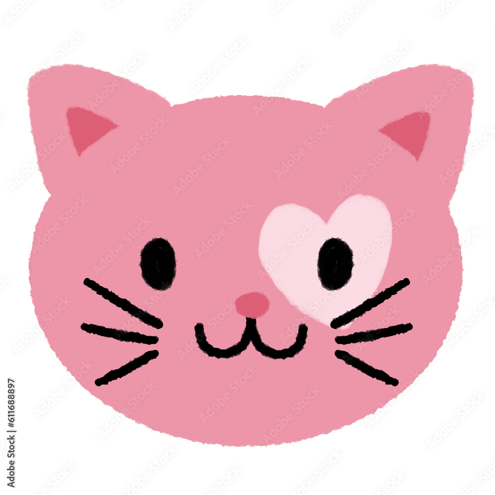 Line drawing of a pink cat with a cute face, illustrations, elements, banners, cute style Line drawing of a pink cat with a cute face, illustrations, elements, banners, cute style