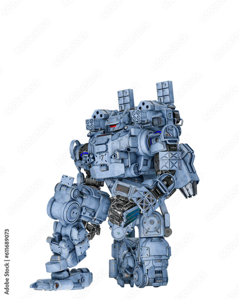 piloted combat sci-fi armor mech unit painted out in coyote tan is on his knees and ready for combat piloted combat sci-fi armor mech unit painted out in coyote tan is on his knees and ready for combat