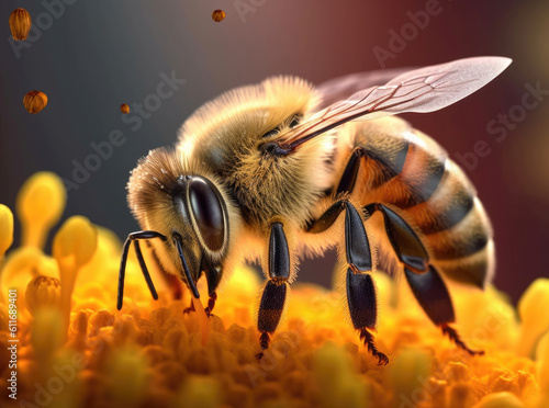 A honey bee sits on a flower and collects nectar © Venka