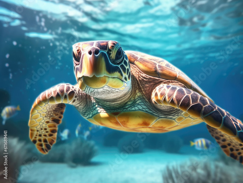Cute sea little turtle swimming in the underwater