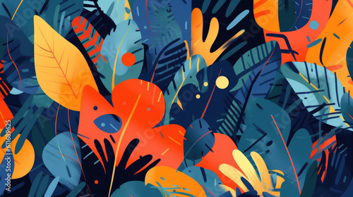 Abstract, colorful, jungle leaves by generative AI