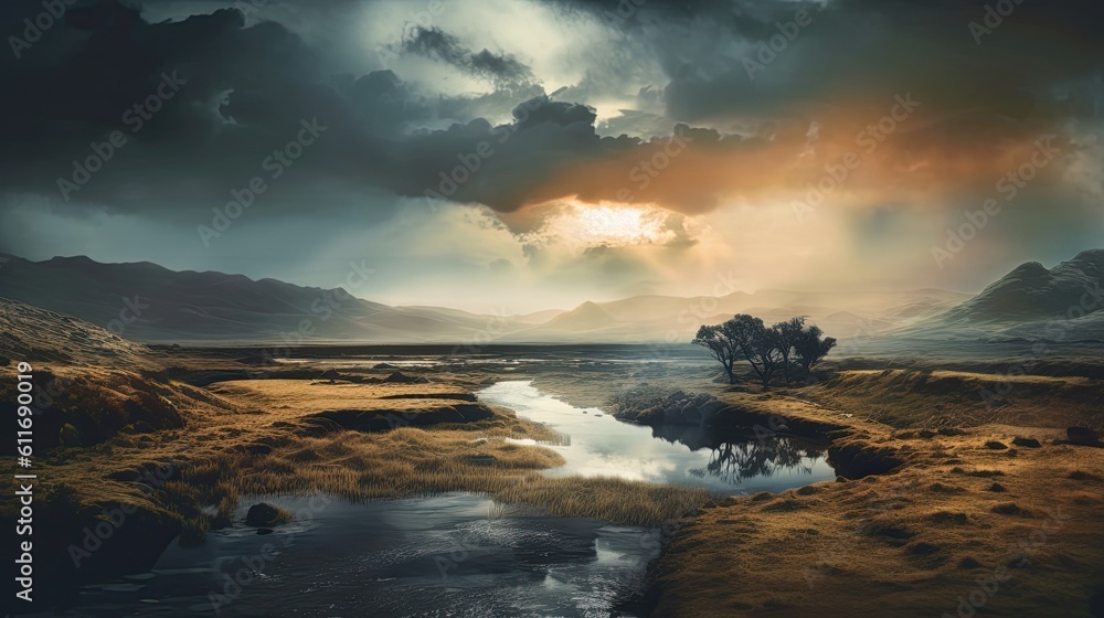 Dramatic Landscape, Generative AI Illustration Dramatic Landscape, Generative AI Illustration