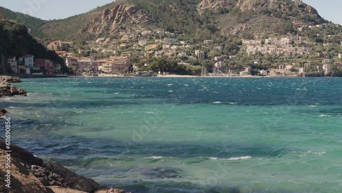 View of Theoule-Sur-Mer from a beach in spring photo