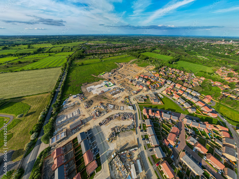 Aerial view of building site in UK, Yorkshire