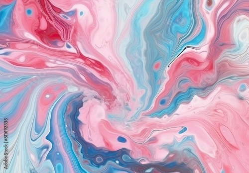 Digital illustration in fluid art style in pink and blue colours. Abstract mixing of colored liquid paints