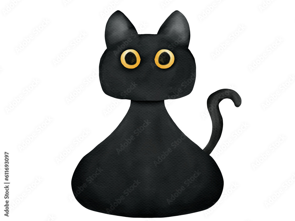 Fototapeta premium cute black cat halloween decoration element watercolor