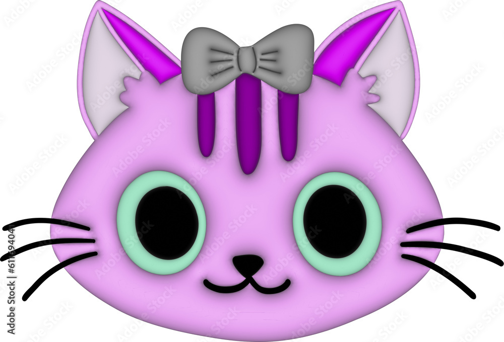 Fototapeta premium 3D Pink cute cat with green eyes