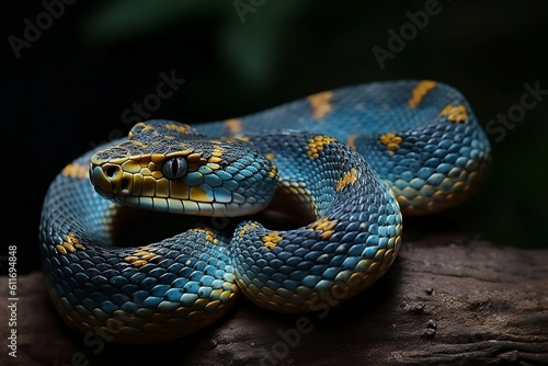 Blue snake in the wild. 