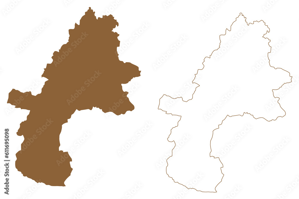 Gmunden district (Republic of Austria or Österreich, Upper Austria or Oberösterreich state) map vector illustration, scribble sketch Bezirk Gmunden map