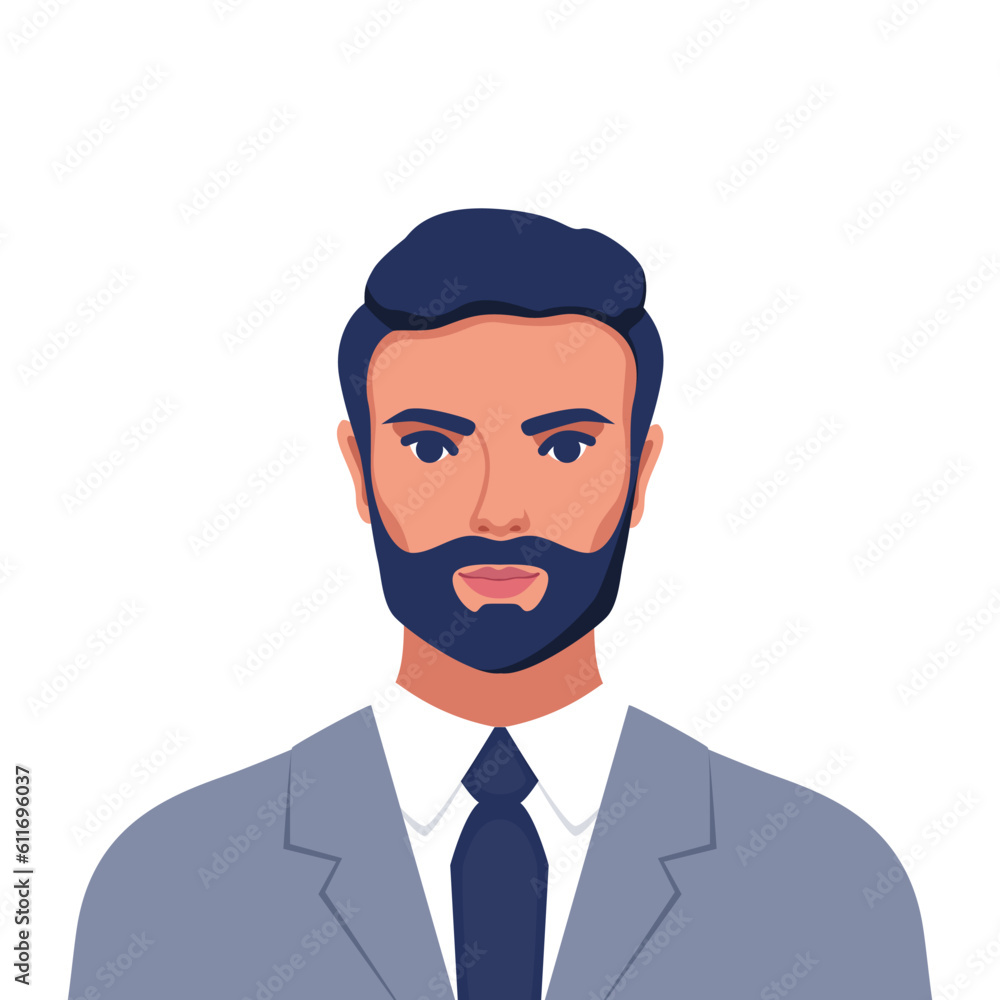 Businessman portrait. Elegant man in business suit. Employee of business institution in uniform. Man office worker. Business avatar profile picture. Vector illustration. Businessman portrait. Elegant man in business suit. Employee of business institution in uniform. Man office worker. Business avatar profile picture. Vector illustration.