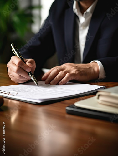 Close-up of a Businessperson Signing a Contract and Working with Documents at the Desk