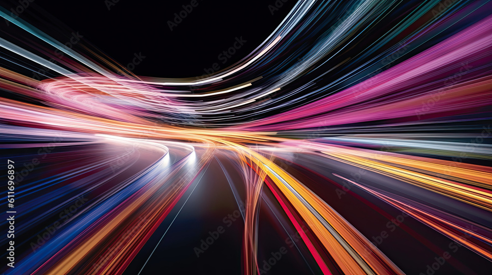 Colorful light wave with motion effect on a black background. Generative AI Colorful light wave with motion effect on a black background. Generative AI