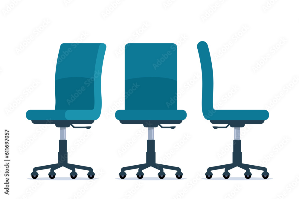 Office chair in various points of view. Furniture for office Interior in flat style. Vector illustration. Office chair in various points of view. Furniture for office Interior in flat style. Vector illustration.