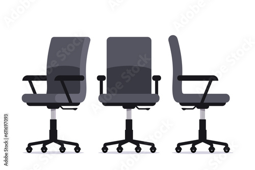 Office chair in various points of view. Furniture for office Interior in flat style. Vector illustration.