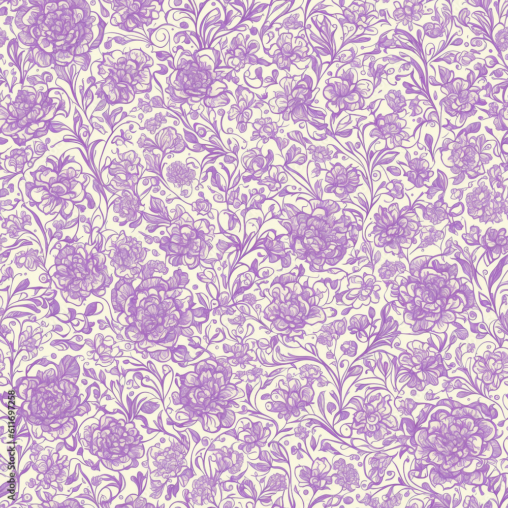 AI generative seamless floral pattern with a monotone of violet. AI generative seamless floral pattern with a monotone of violet.