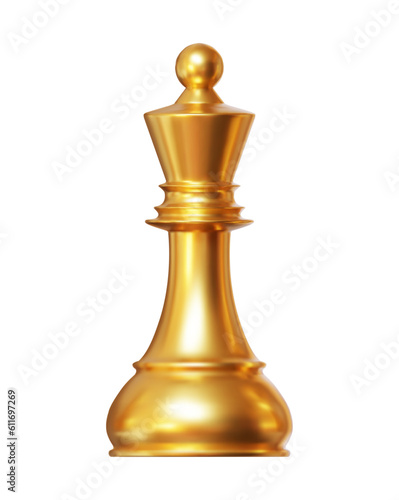 3d gold chess piece king or queen on isolated background. Chess Strategy for Business Leadership and Team Success Concepts. Vector illustration.	

