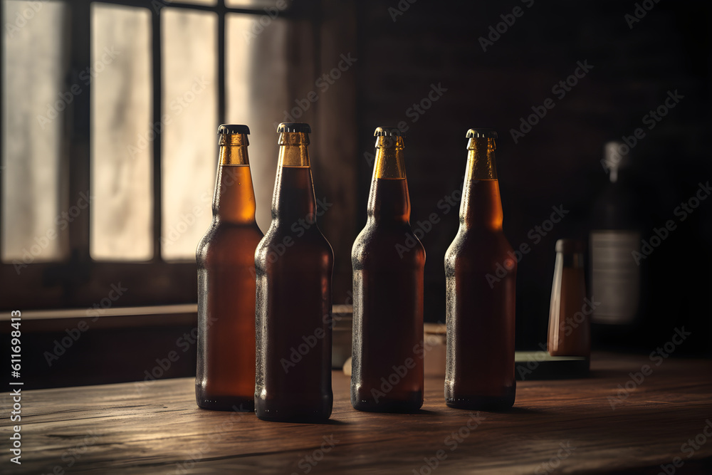 Bottles of Lager beer in a pub Bottles of Lager beer in a pub
