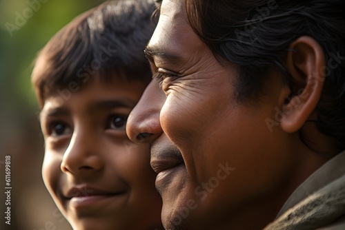Happy Indian father and son looking at each other in the park © Canities