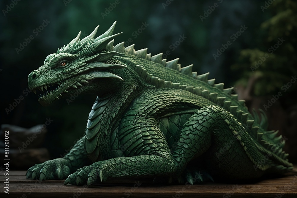 Fototapeta premium green dragon statue.