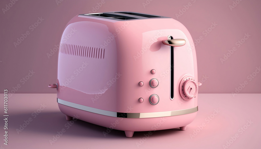 Pink retro toaster on a pink background. photo of the item. Generated AI Pink retro toaster on a pink background. photo of the item. Generated AI