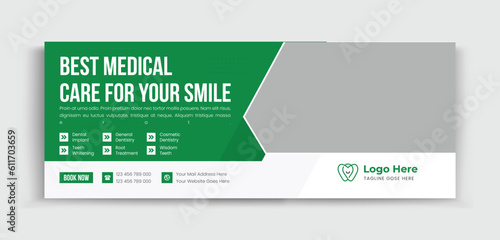 Healthcare Medical and dental care timeline cover design template, healthcare social media post with geometric green gradient color shape, conference banner for doctor nurse medical student, hospital 
