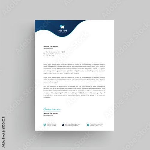 Dental Care Medical and hospital letterhead design template with yellow, blue, green and red color. creative modern letter head design template for your project.