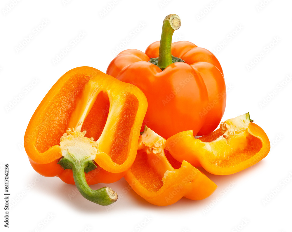 sliced orange bell pepper path isolated on white