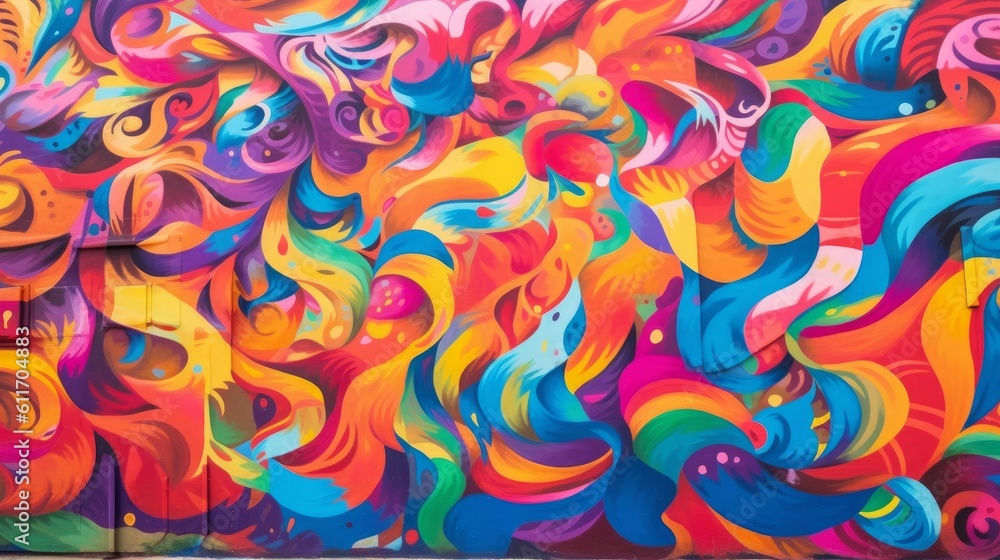 Abstract LGBTQ Pride Mural with Bold Brushstrokes and Dynamic Shapes. Generative AI. Abstract LGBTQ Pride Mural with Bold Brushstrokes and Dynamic Shapes. Generative AI.
