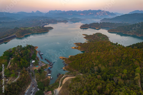 Aerial view of Ratchaprapha dam Khao sok national park at suratthani,Thailand © namning