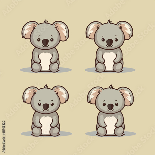 Adorable Koala in cartoon, doodle style. Set, Lovely Australian Animals logo Characters Vector Illustration 
