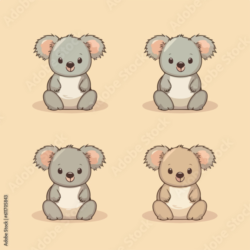 Adorable Koala in cartoon, doodle style. Set, Lovely Australian Animals logo Characters Vector Illustration 