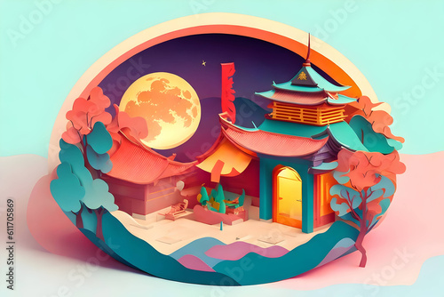 Beautiful Magical fantasy Village, Ai Generated Image.